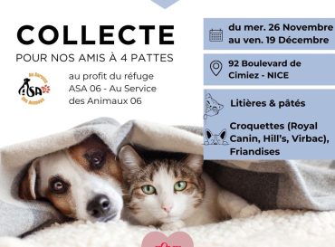 Collecte solidaire Au profit de l’association ASA –  Au Service des Animaux 06