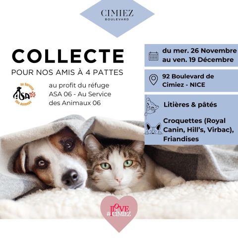 Collecte solidaire Au profit de l’association ASA – Au Service des Animaux 06